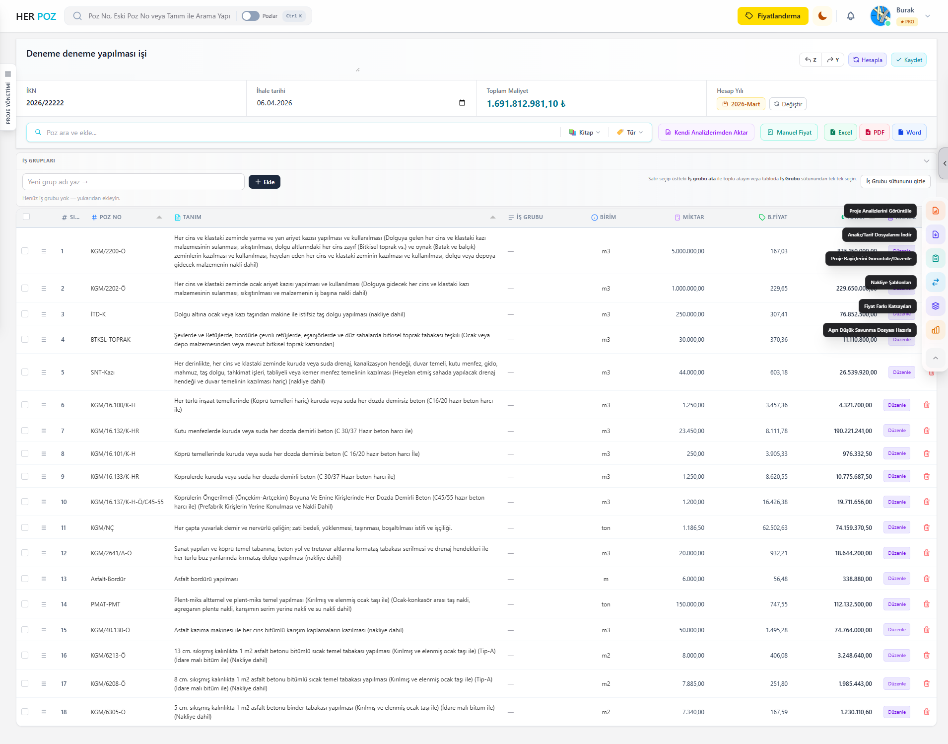 Herpoz Yaklaşık Maliyet Yönetimi
